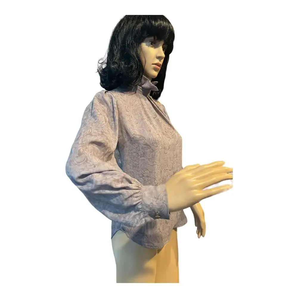 American vintage Bethany petites Gray Blouse with ruffled high neck size 4